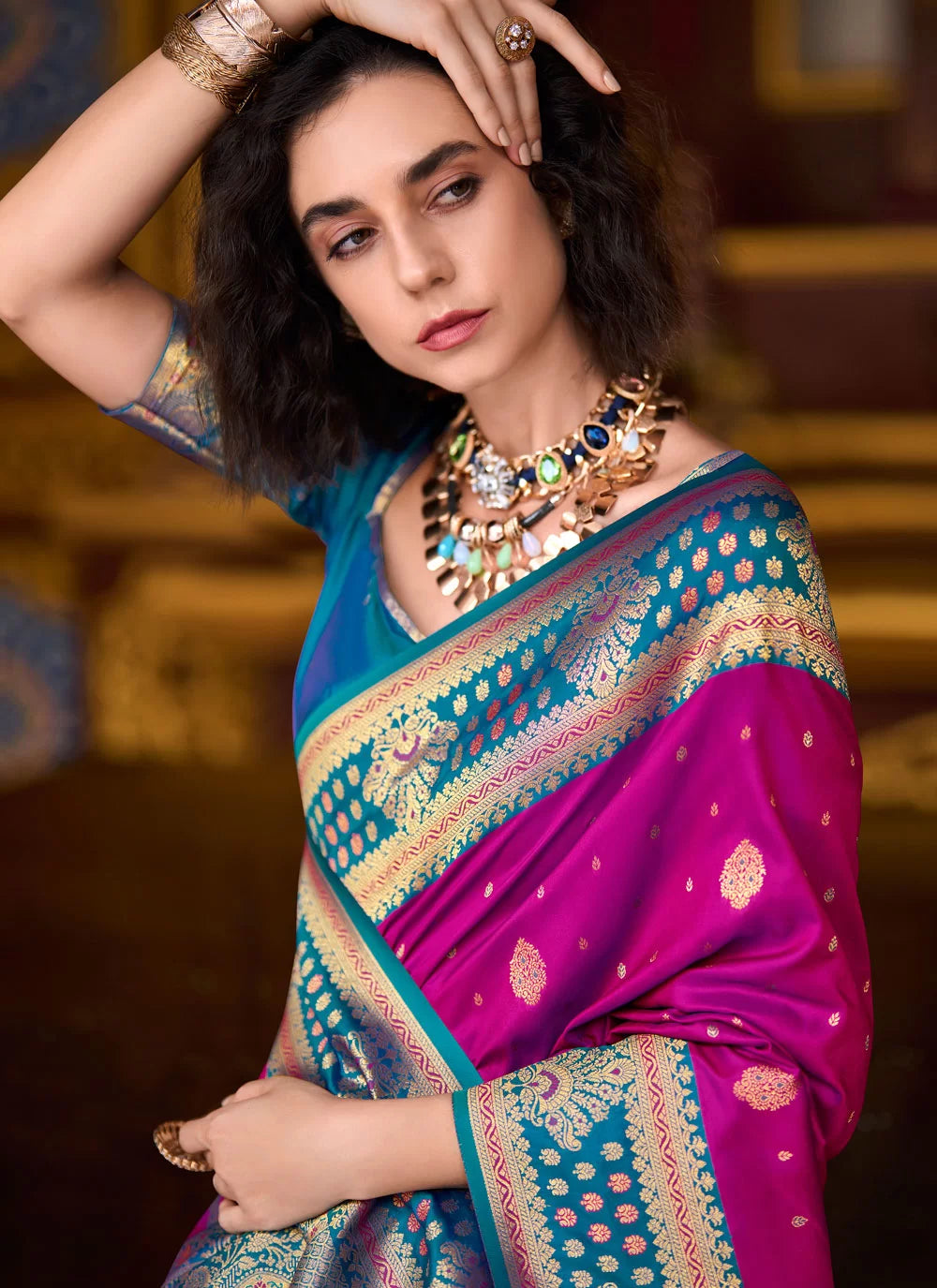 Samruddhi Wine Tissue Banarasi Silk Zari Weaving Saree