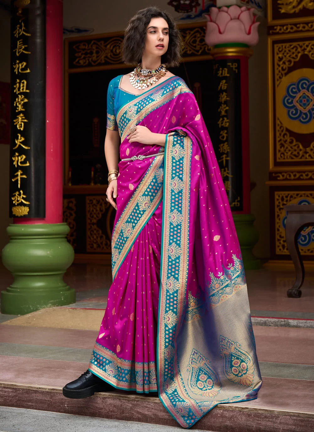 Samruddhi Wine Tissue Banarasi Silk Zari Weaving Saree