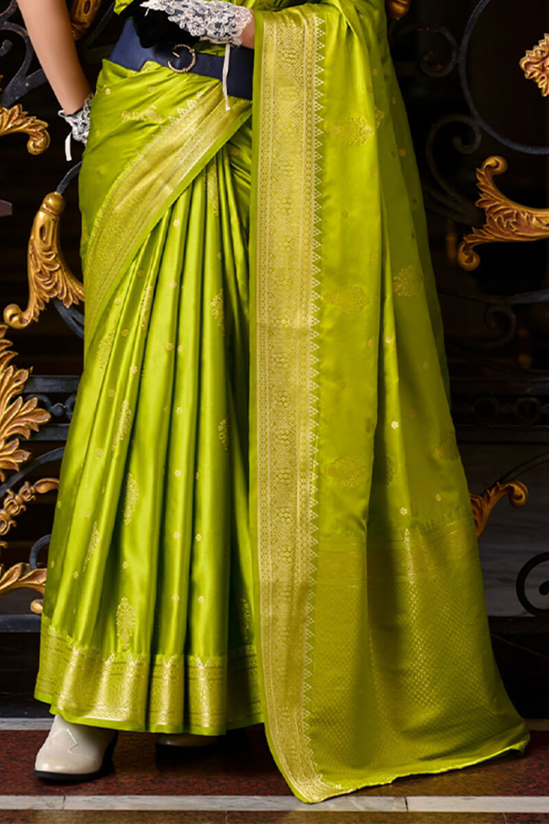 Mungha Booger Green Banarasi Satin Silk Zari Weaving Saree