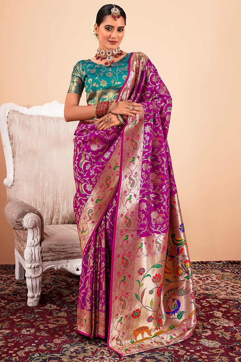 Sailja Purple Pure Paithani Silk Zari Weaving Saree