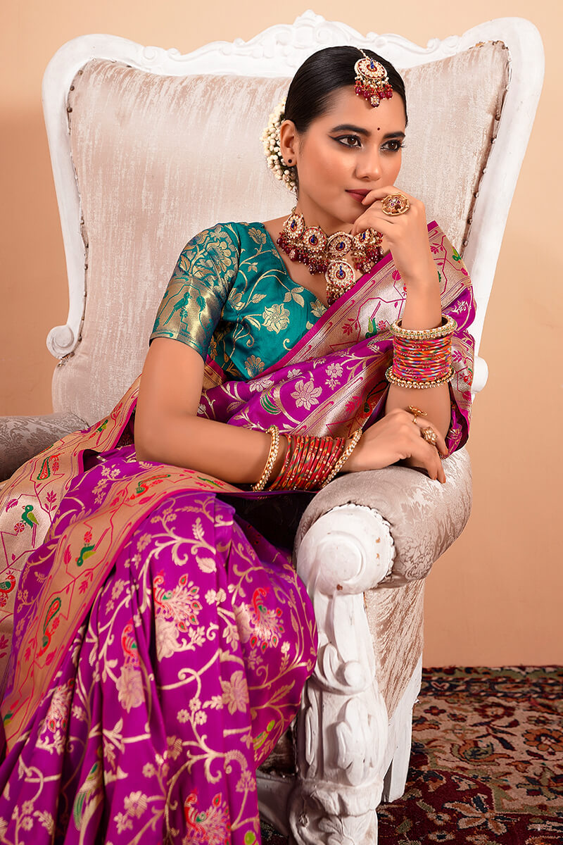 Sailja Purple Pure Paithani Silk Zari Weaving Saree