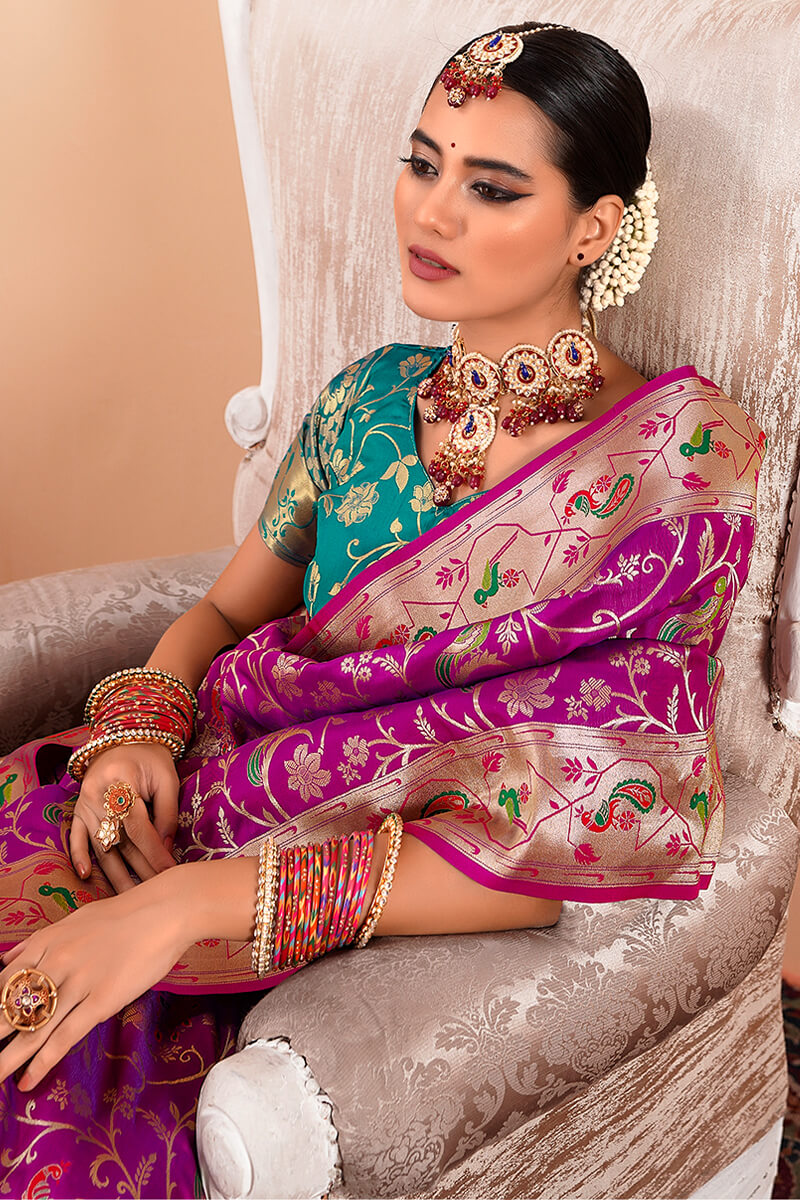 Sailja Purple Pure Paithani Silk Zari Weaving Saree