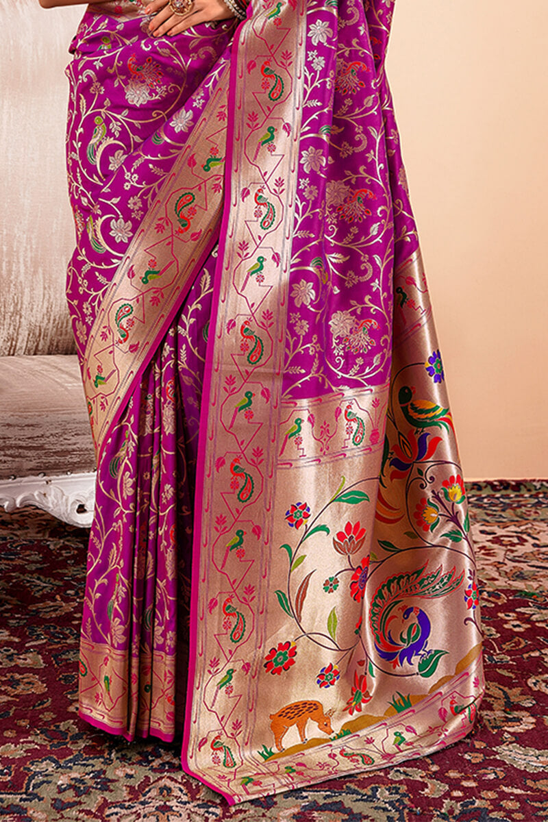 Sailja Purple Pure Paithani Silk Zari Weaving Saree