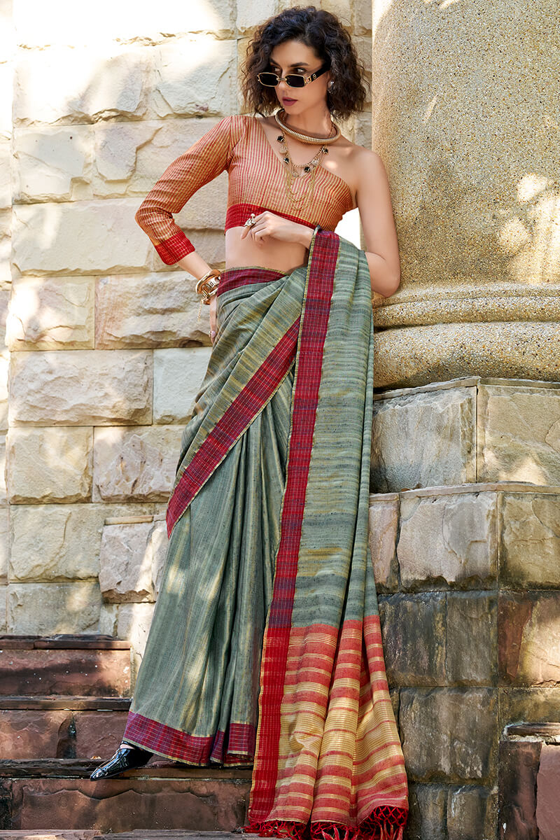 Redbull Bottle Green Pure Fancy Katan Handmade Saree