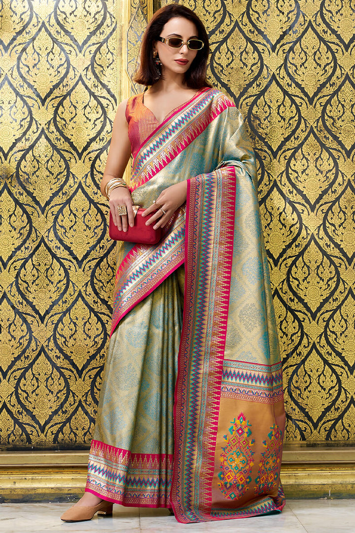 Rajgharana Grey Tissue Silk Zari Woven Saree