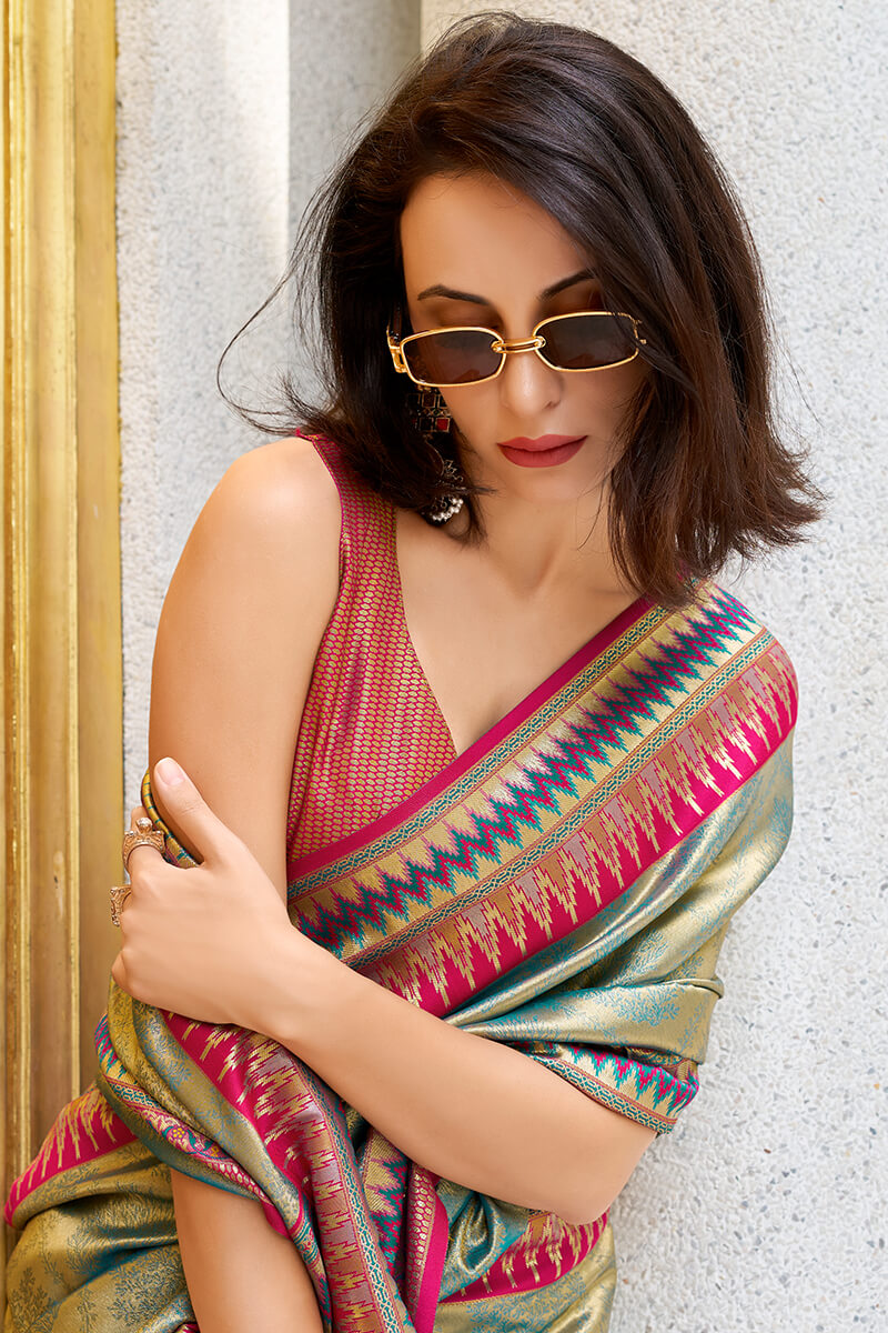 Rajgharana Grey Tissue Silk Zari Woven Saree