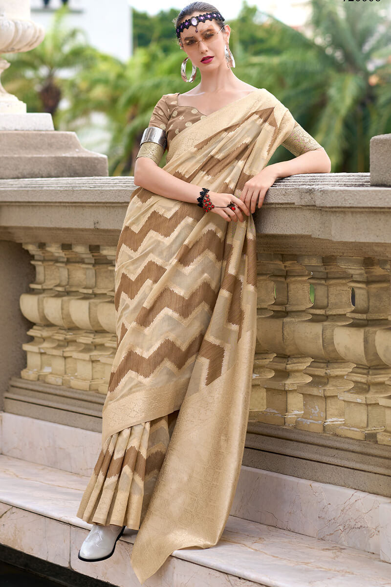 Renault Brown Linen Cotton silk Woven Saree