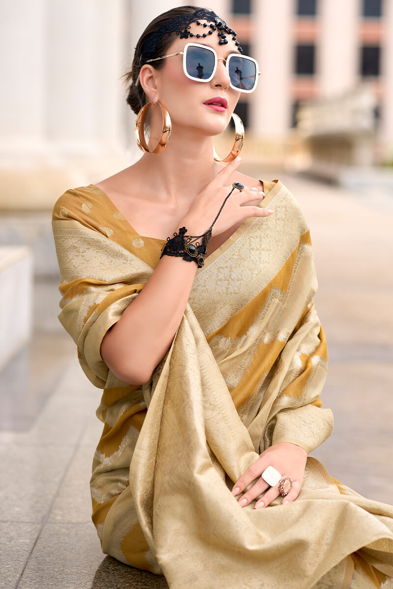 Renault Yellow Linen Cotton silk Woven Saree