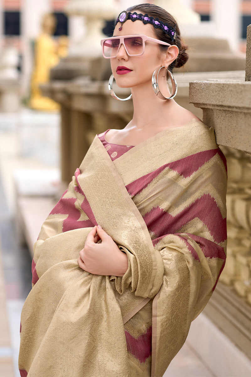 Renault Pink Linen Cotton silk Woven Saree