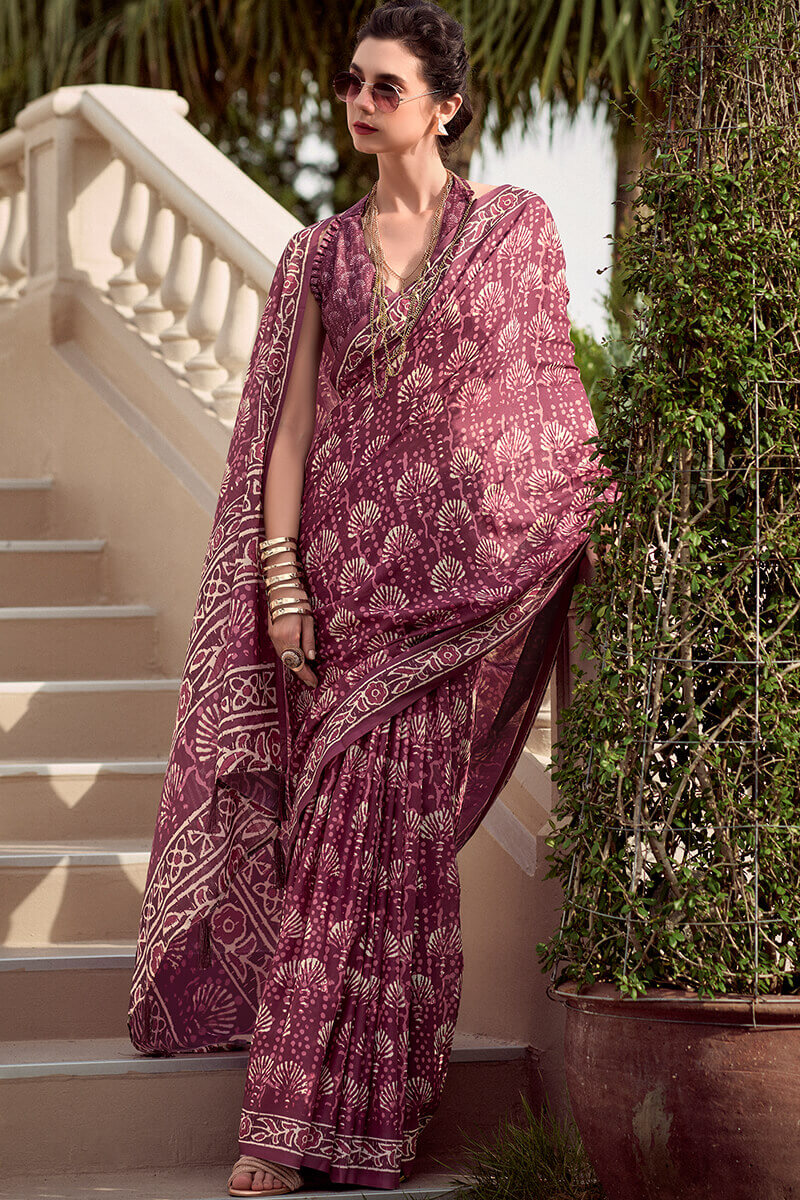 Resham mulberry Pure Mal cotton Printed Saree