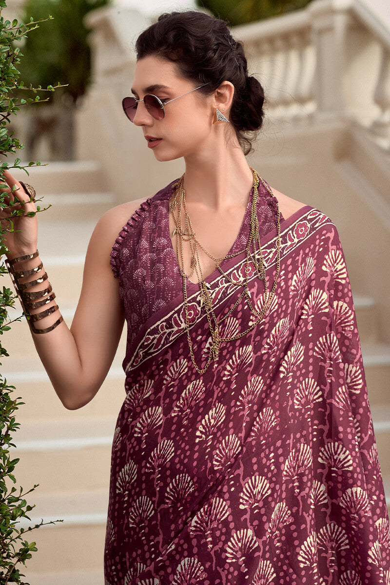 Resham mulberry Pure Mal cotton Printed Saree