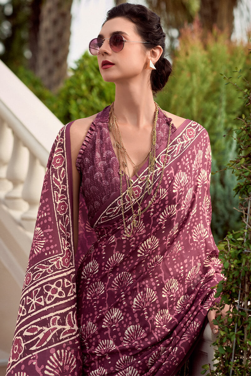 Resham mulberry Pure Mal cotton Printed Saree