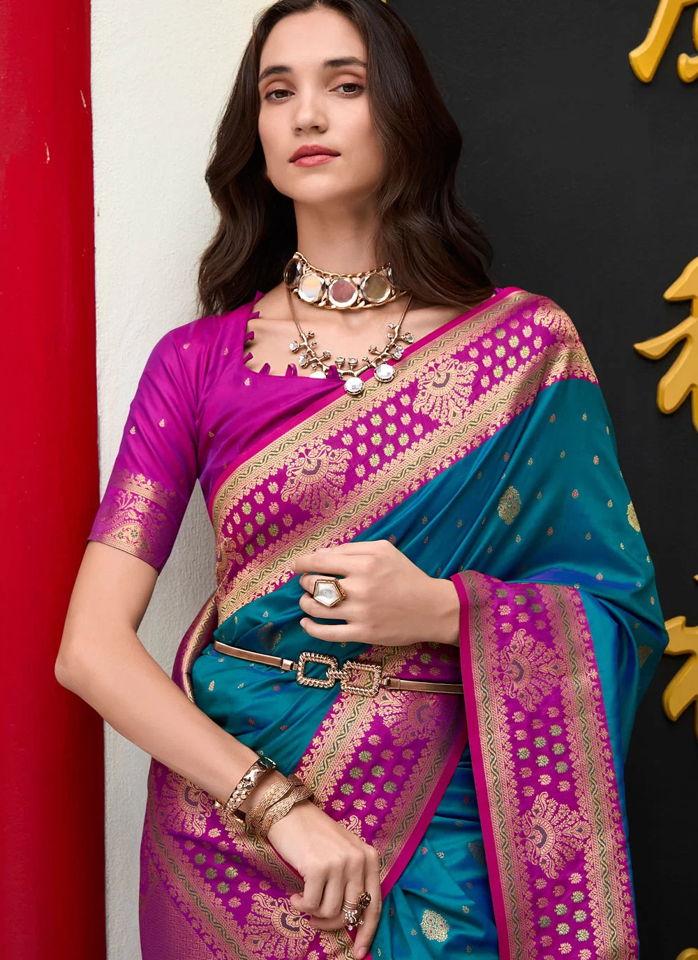 Samruddhi Blue Tissue Banarasi Silk Zari Weaving Saree