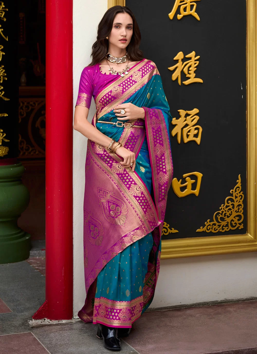 Samruddhi Blue Tissue Banarasi Silk Zari Weaving Saree