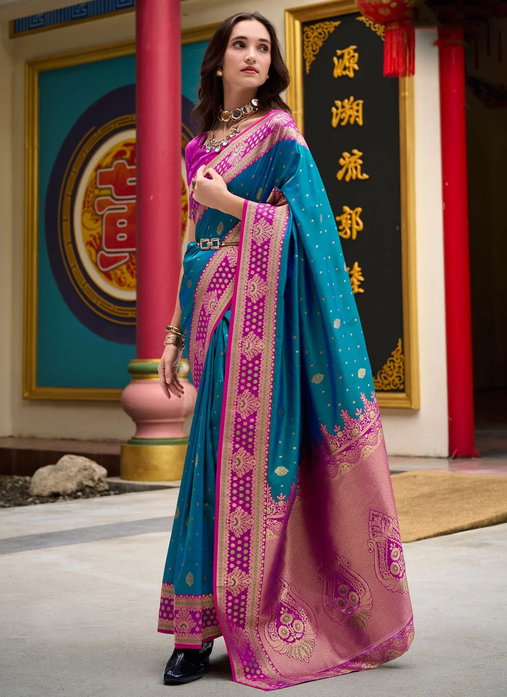 Samruddhi Blue Tissue Banarasi Silk Zari Weaving Saree