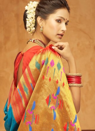 Aniruddh Sky Blue Zari Weaving Pure Paithani silk Saree