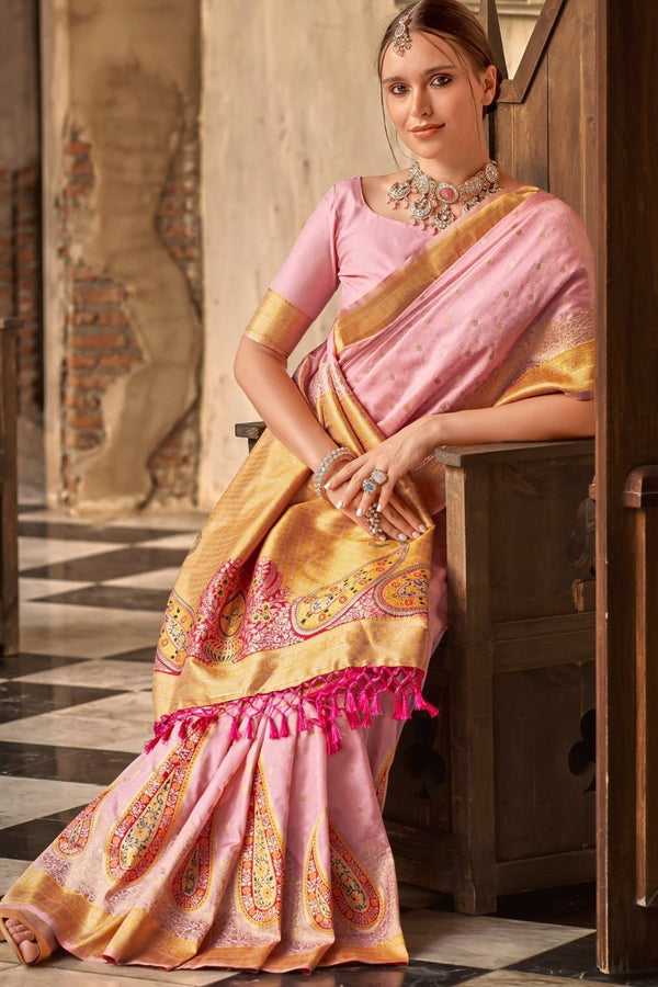 Pihu Blush Pink Banarasi Soft Silk Weaving Saree