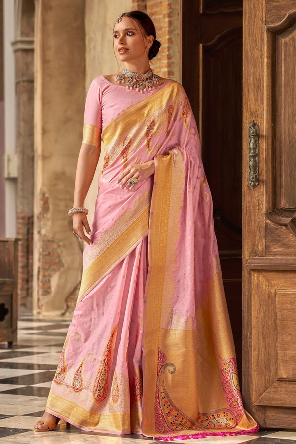 Pihu Blush Pink Banarasi Soft Silk Weaving Saree
