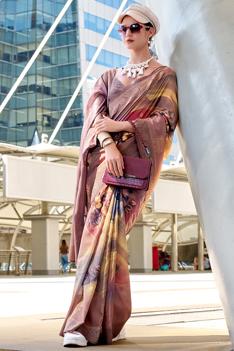 Pichwai Desert Rose Modal Silk Digital Print Zari Weaving Saree