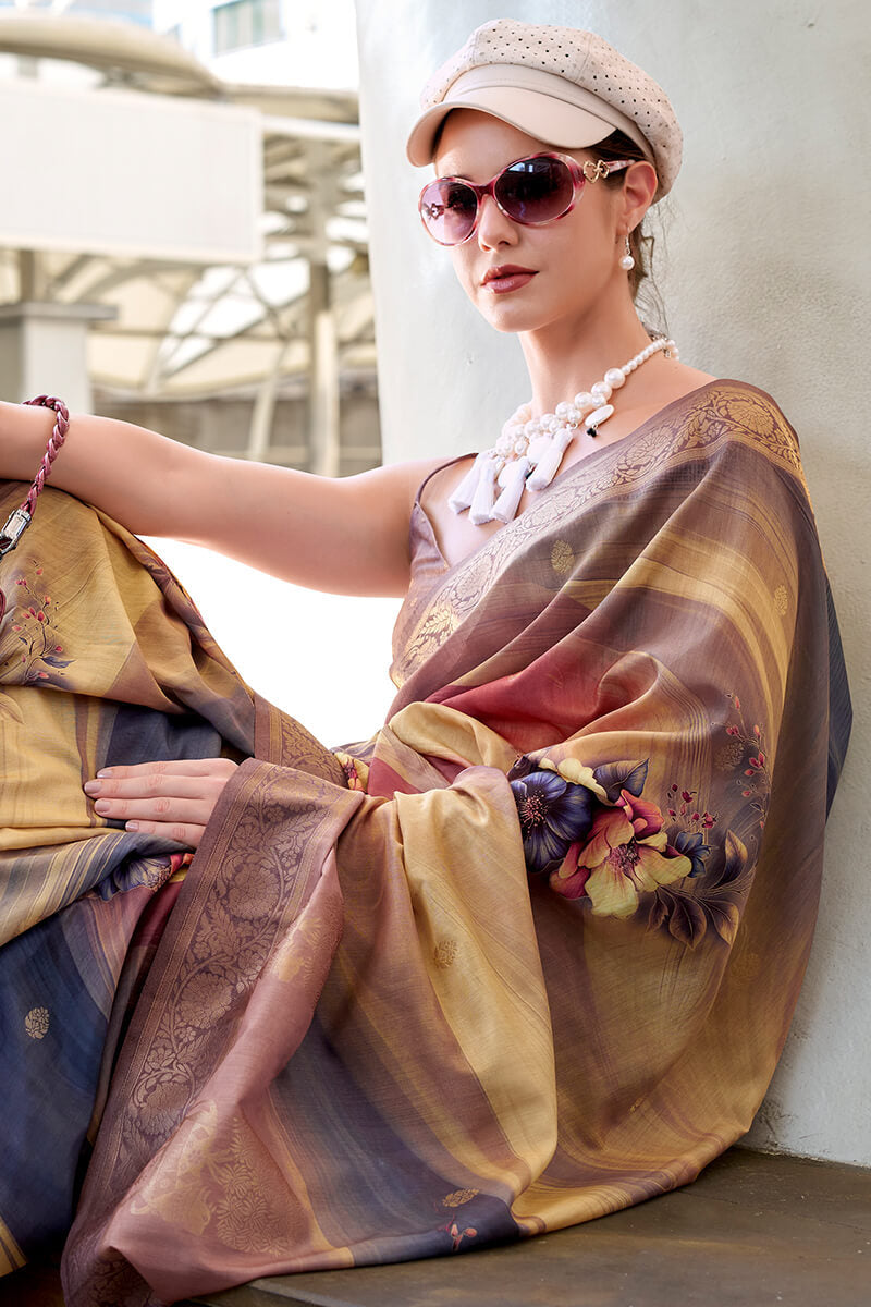 Pichwai Desert Rose Modal Silk Digital Print Zari Weaving Saree
