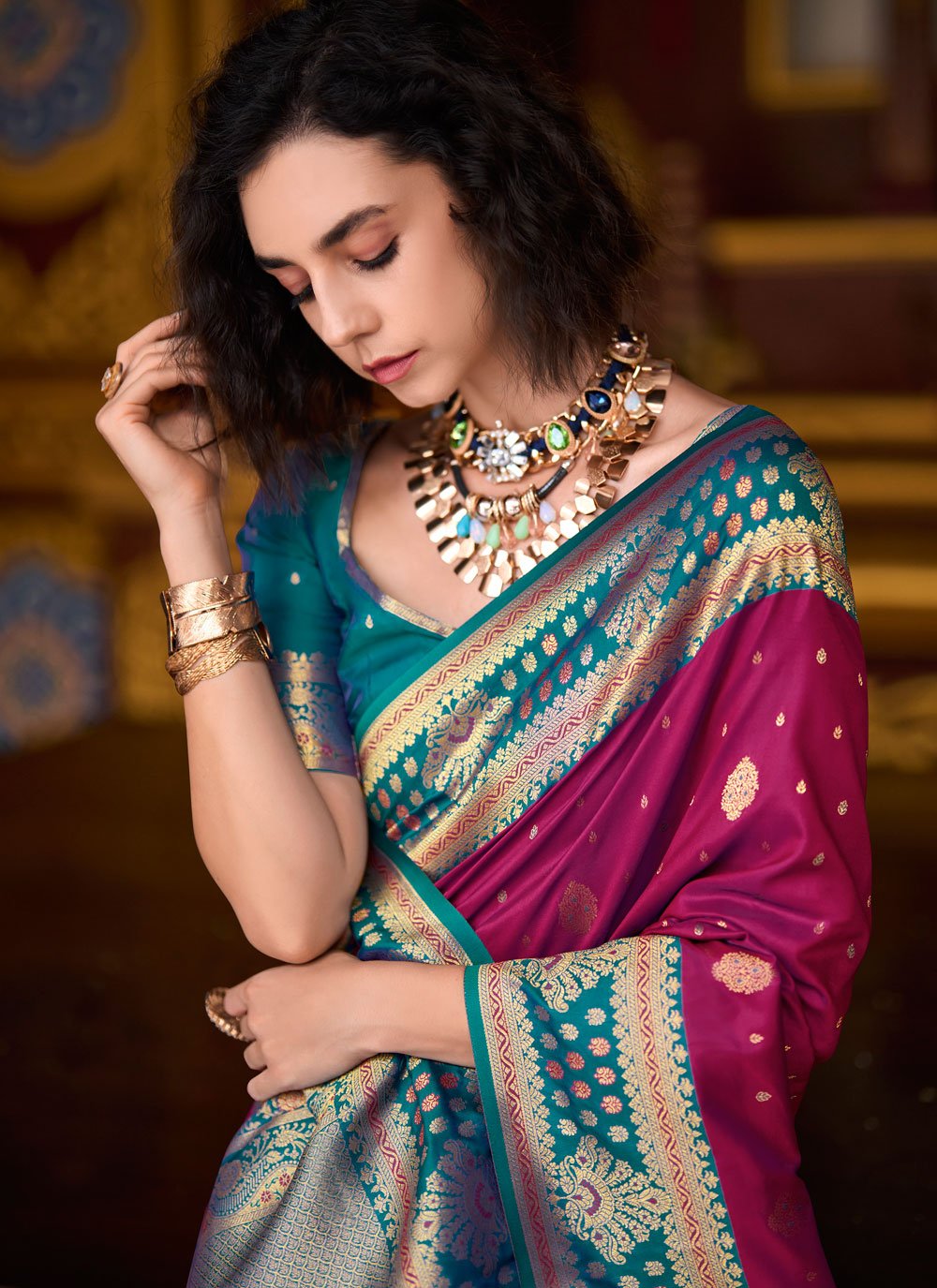 Samruddhi Maroon Tissue Banarasi Silk Zari Weaving Saree