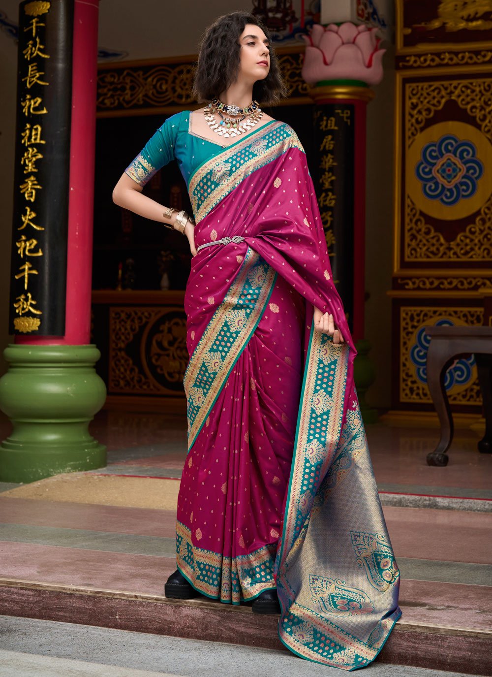 Samruddhi Maroon Tissue Banarasi Silk Zari Weaving Saree