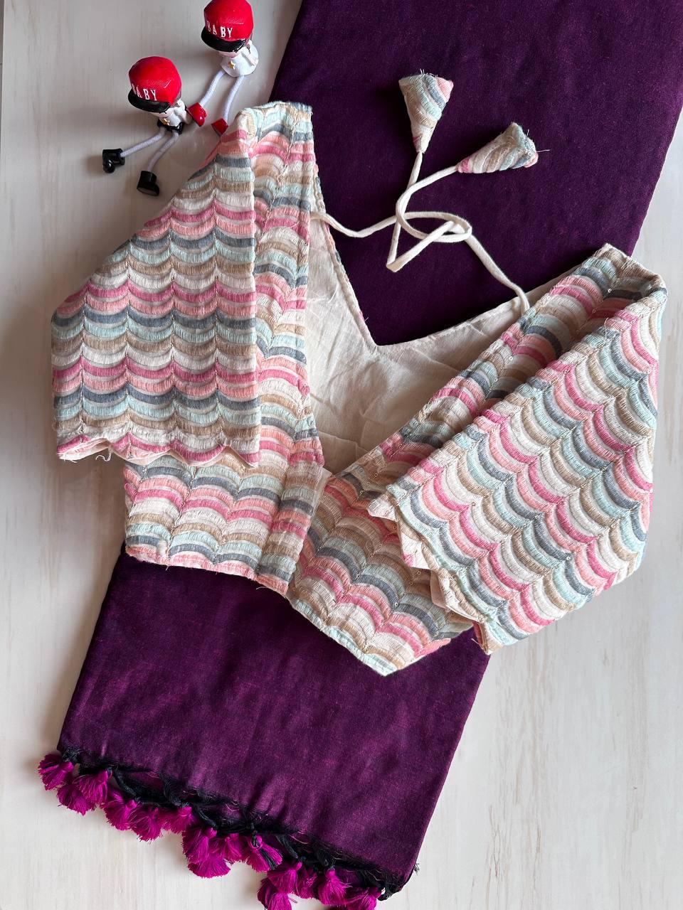 Valuable Deep Wine Original Khadi Cotton With Tasselse on Border