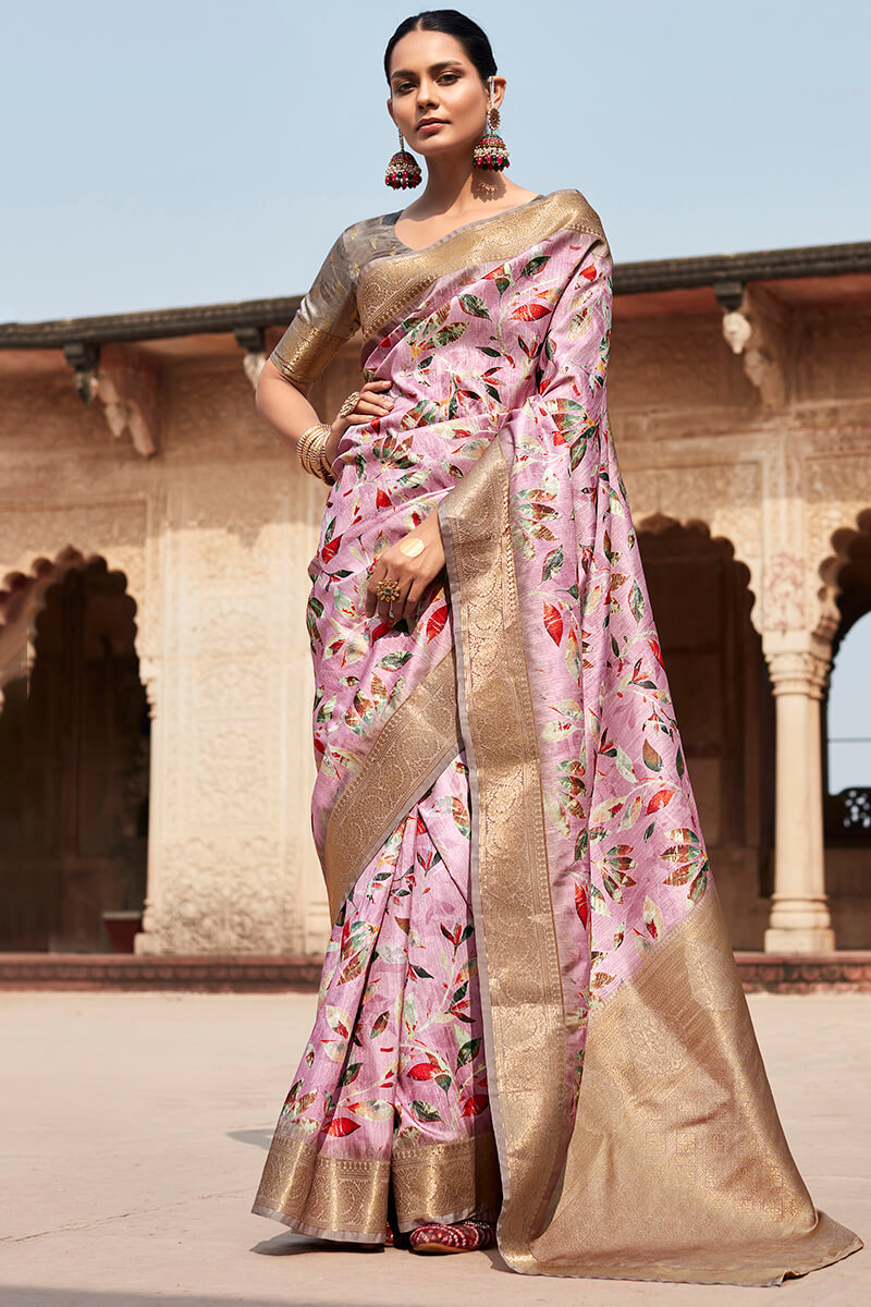 Kavya Pink Handloom Soft Silk Printed Saree
