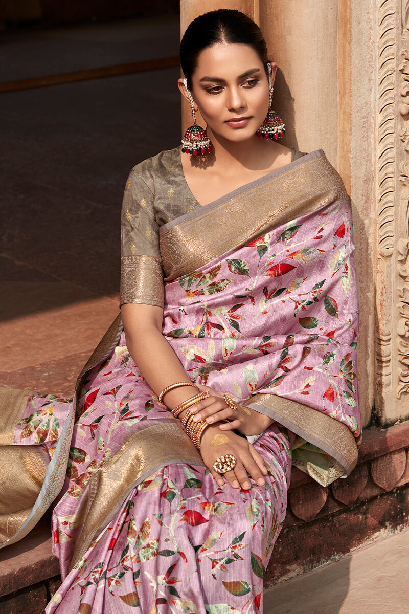 Kavya Pink Handloom Soft Silk Printed Saree