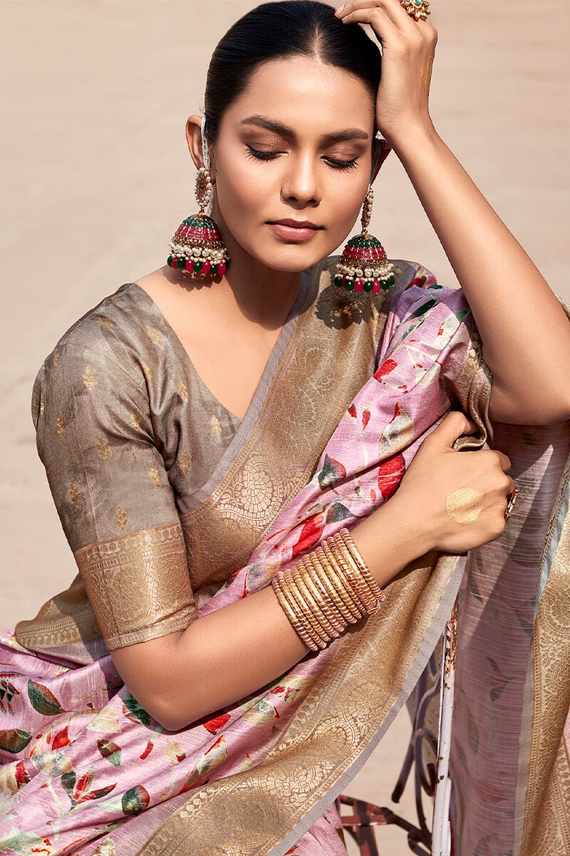 Kavya Pink Handloom Soft Silk Printed Saree