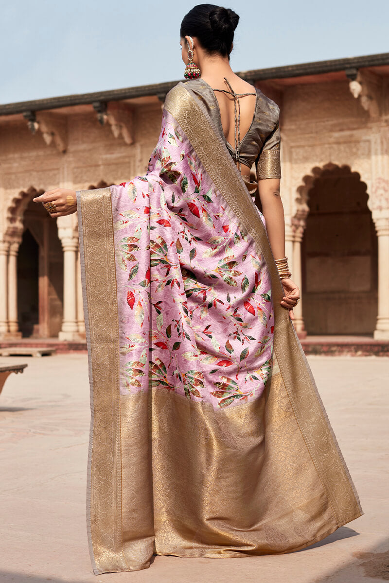 Kavya Pink Handloom Soft Silk Printed Saree