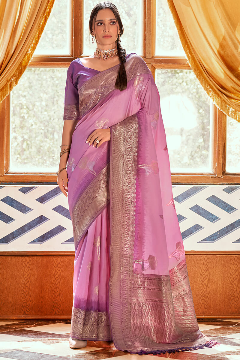 Roseberry Lavender Pure Banarasi Silk Weaving Saree