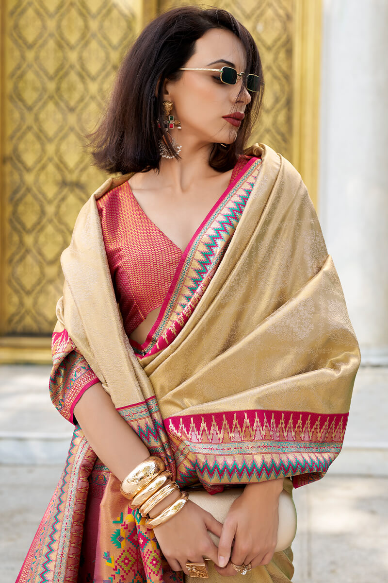 Rajgharana Cream Tissue Silk Zari Woven Saree