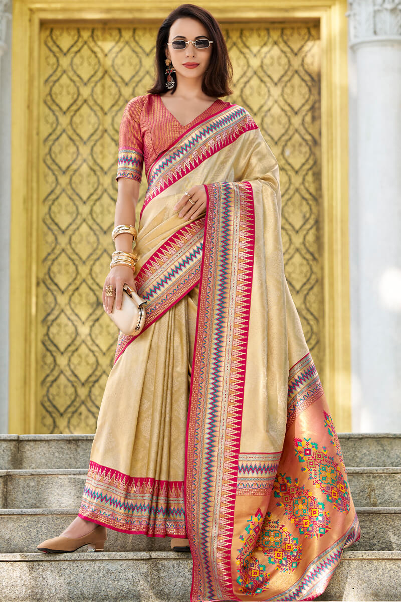 Rajgharana Cream Tissue Silk Zari Woven Saree
