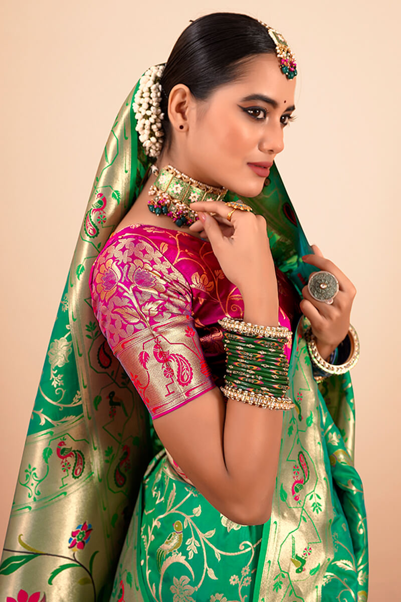 Sailja Green Pure Paithani Silk Zari Weaving Saree