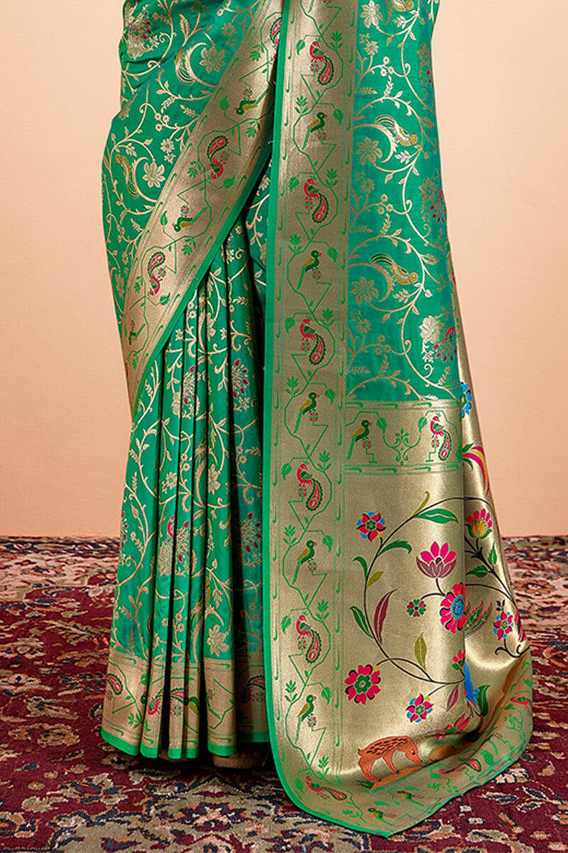 Sailja Green Pure Paithani Silk Zari Weaving Saree