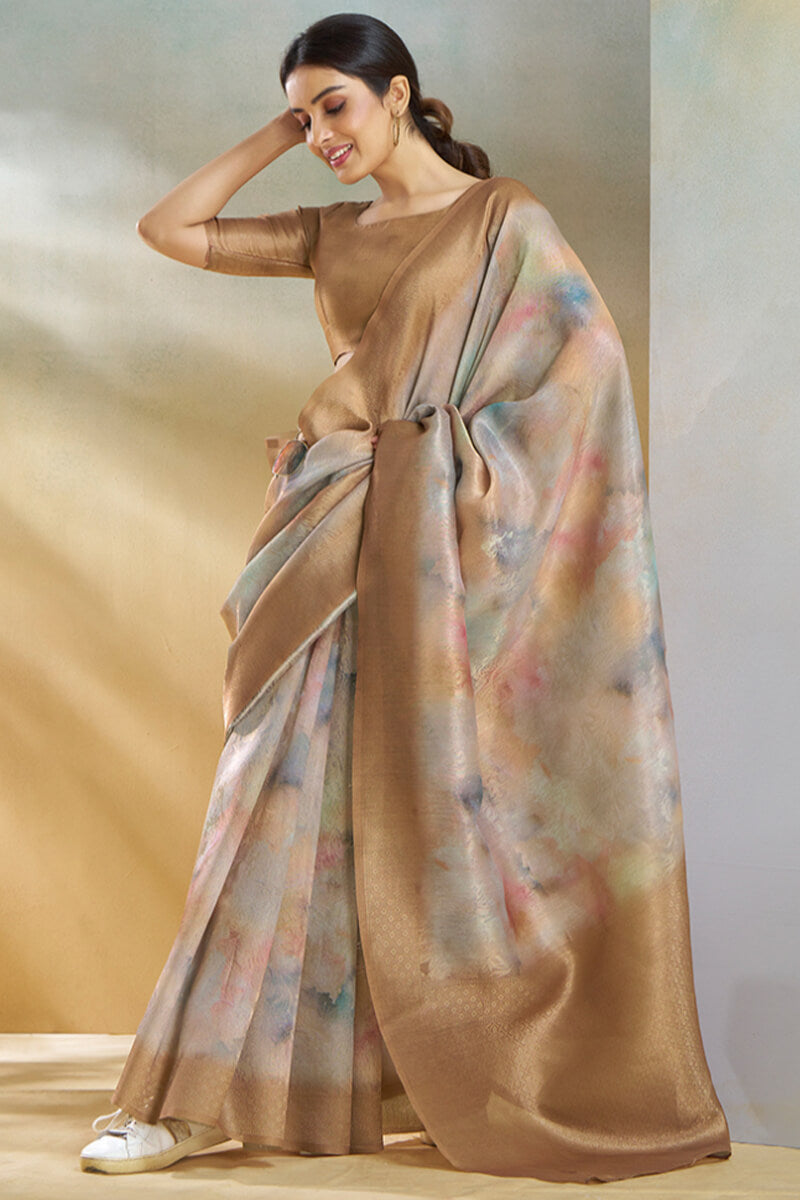Koral Brown Handloom Khadi Silk Weaving Saree