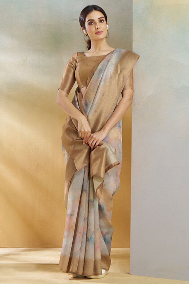 Koral Brown Handloom Khadi Silk Weaving Saree