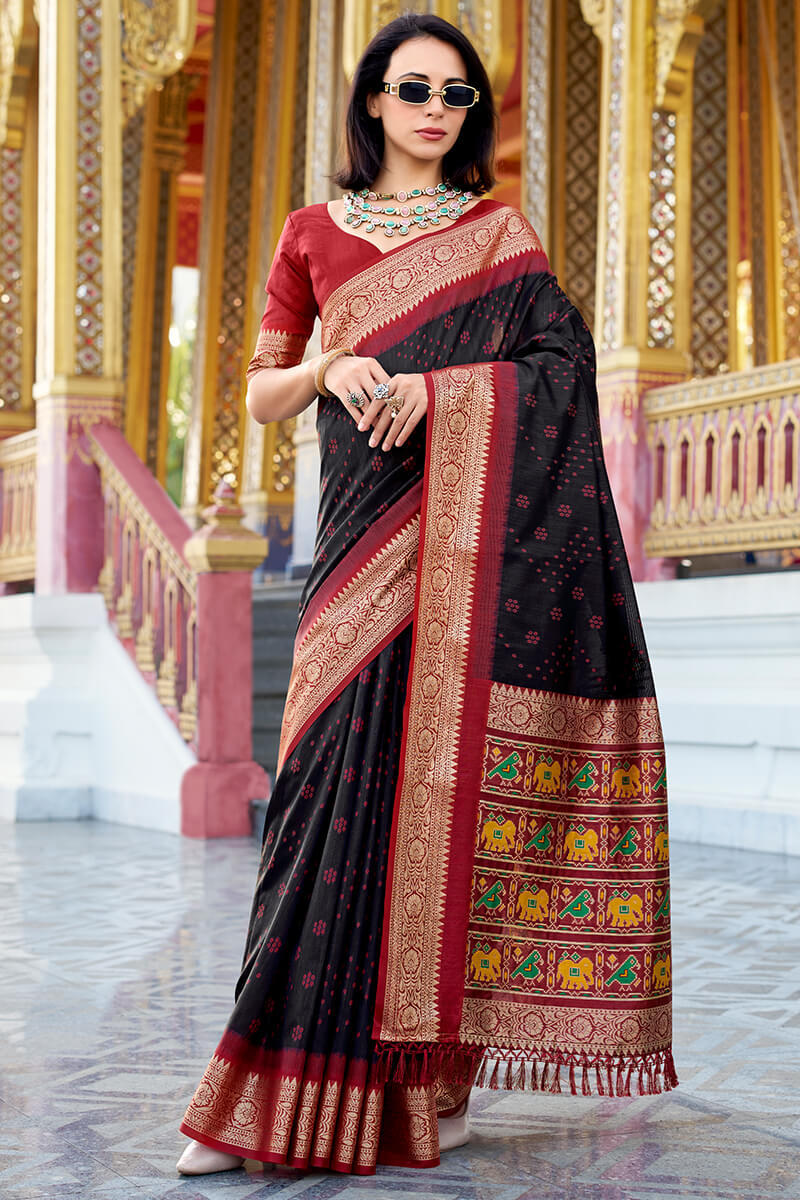 Aradhya Black Tussar Silk Patola Saree
