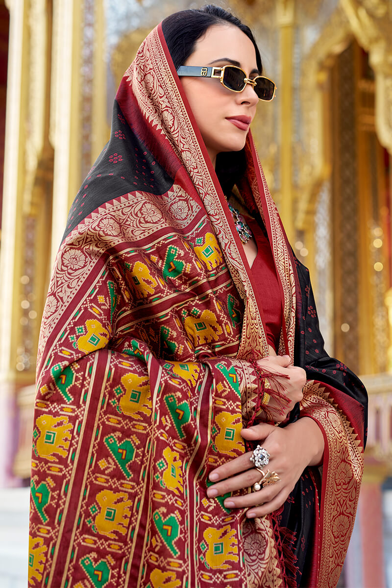 Aradhya Black Tussar Silk Patola Saree