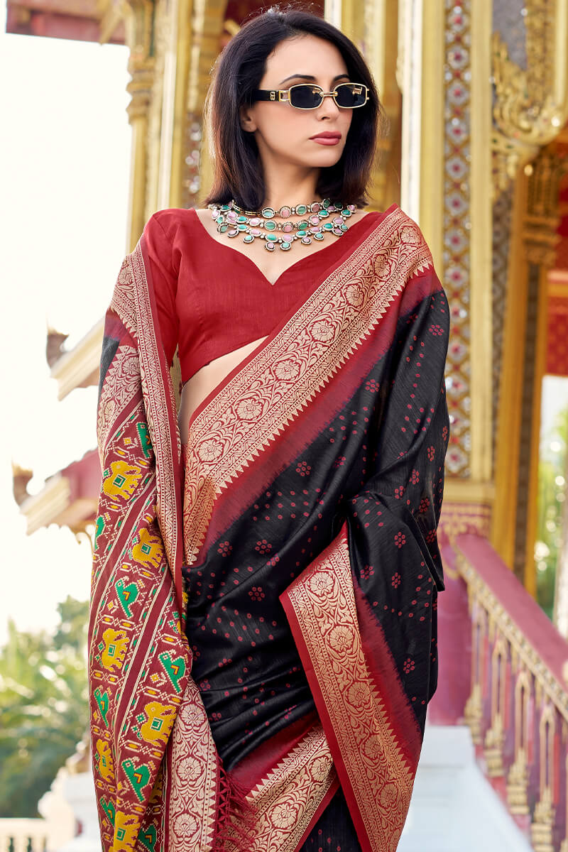 Aradhya Black Tussar Silk Patola Saree