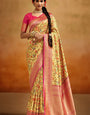 Moghra Harvest Gold Banarasi Tussar Silk Woven Kalamkari Saree