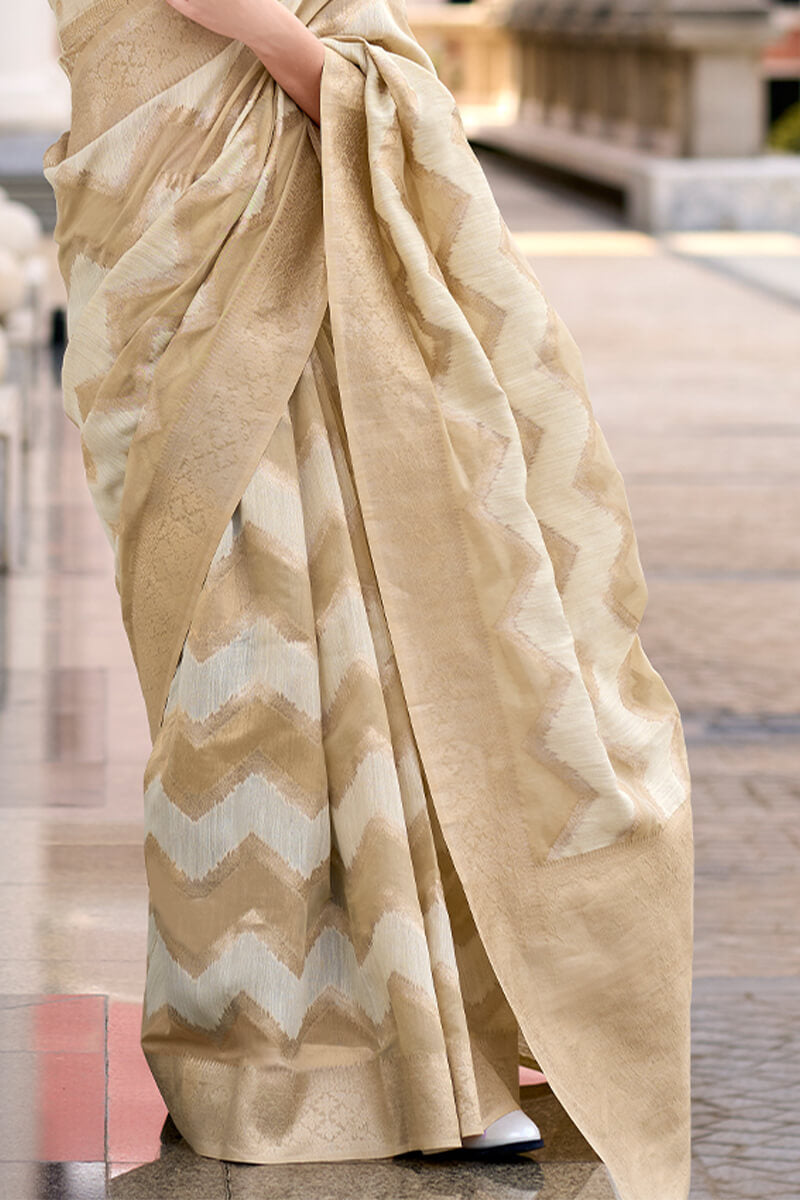 Renault Cream Linen Cotton silk Woven Saree
