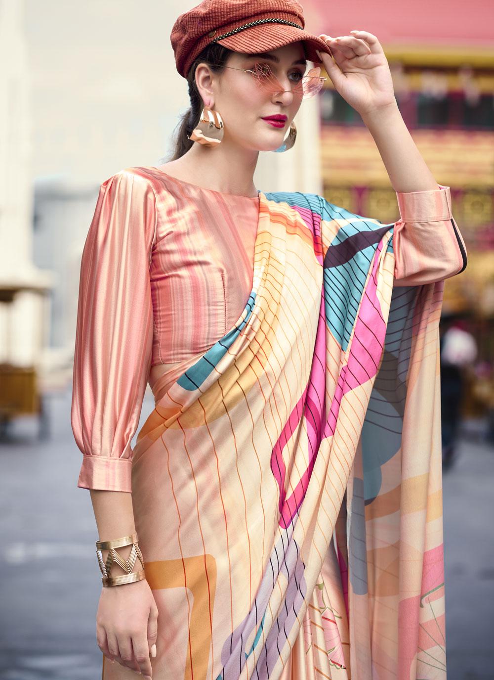 Next Ganeration Buttery Pure Satin Silk Digital Printed Saree