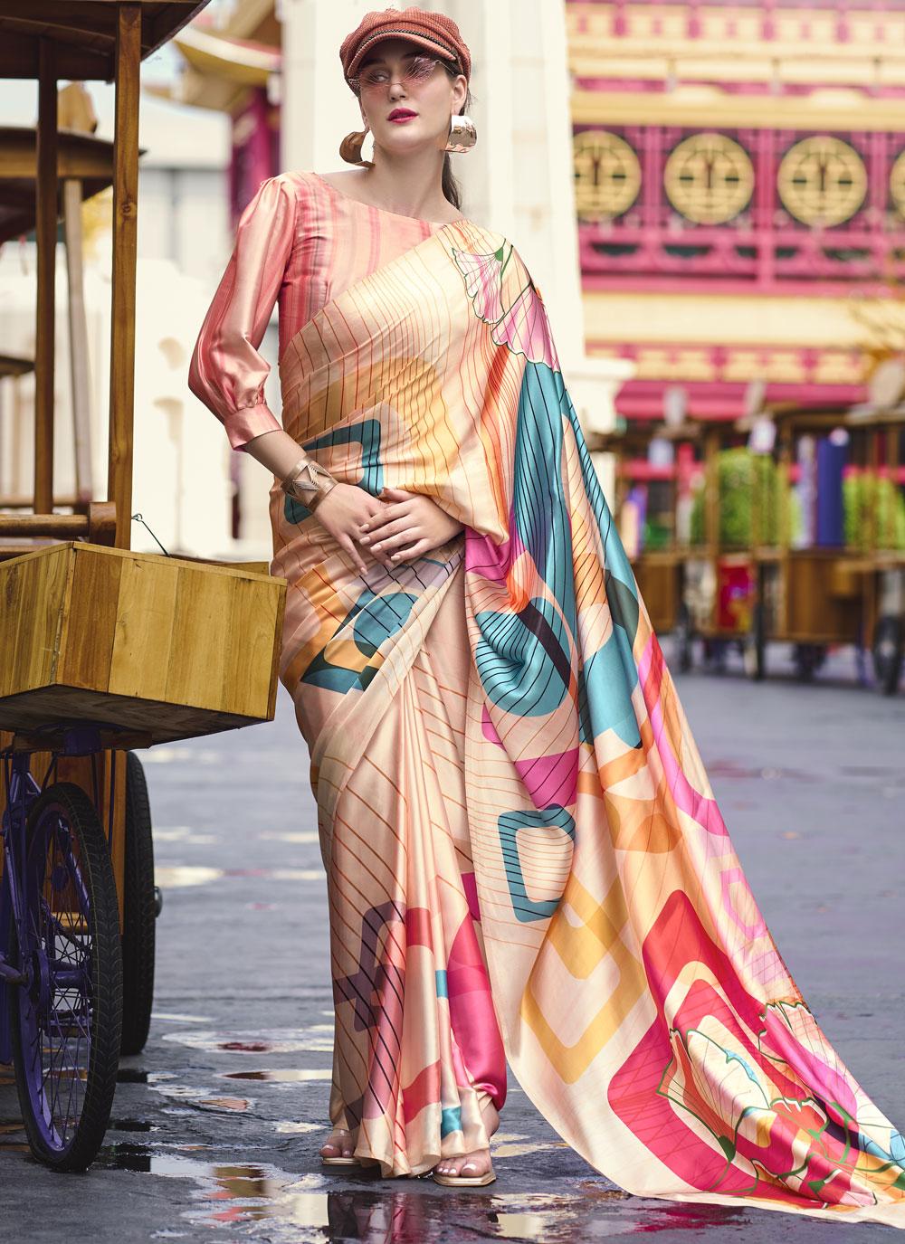 Next Ganeration Buttery Pure Satin Silk Digital Printed Saree