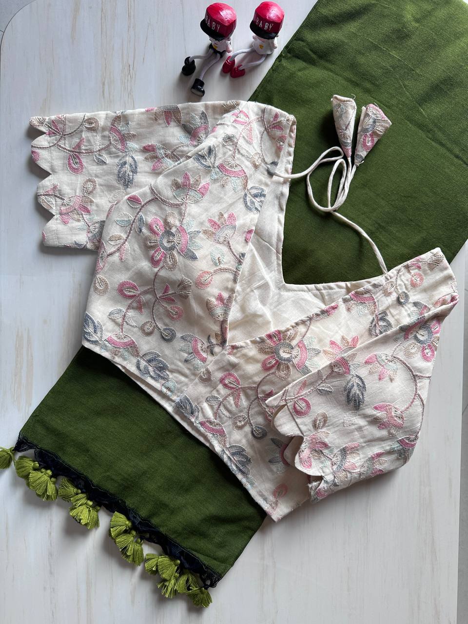 Alluring Rifle Green Original Khadi Cotton With Tasselse on Border
