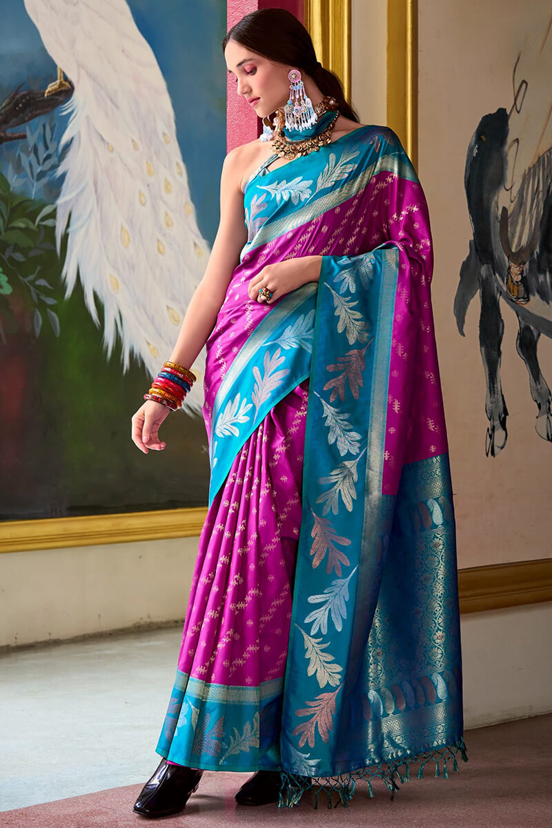 Leaf Mulberry Pure Banarasi Soft Silk Woven Saree