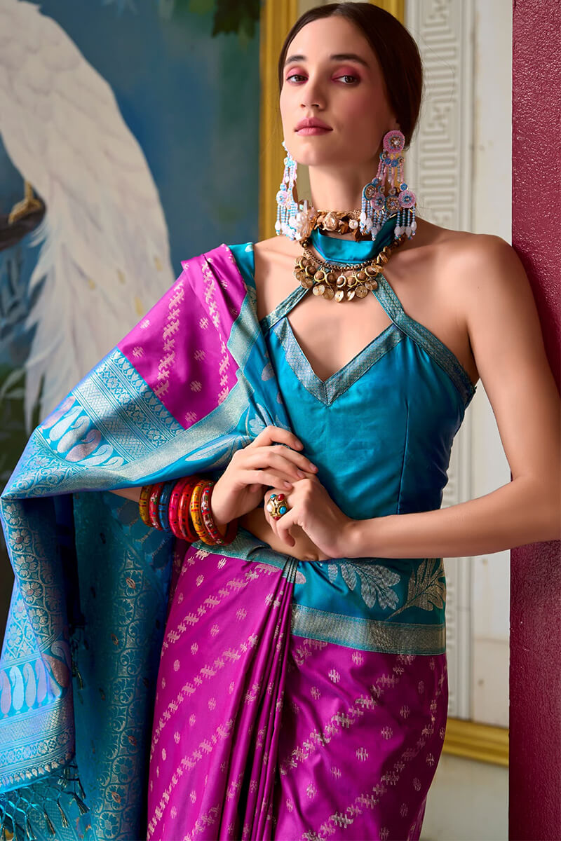 Leaf Mulberry Pure Banarasi Soft Silk Woven Saree
