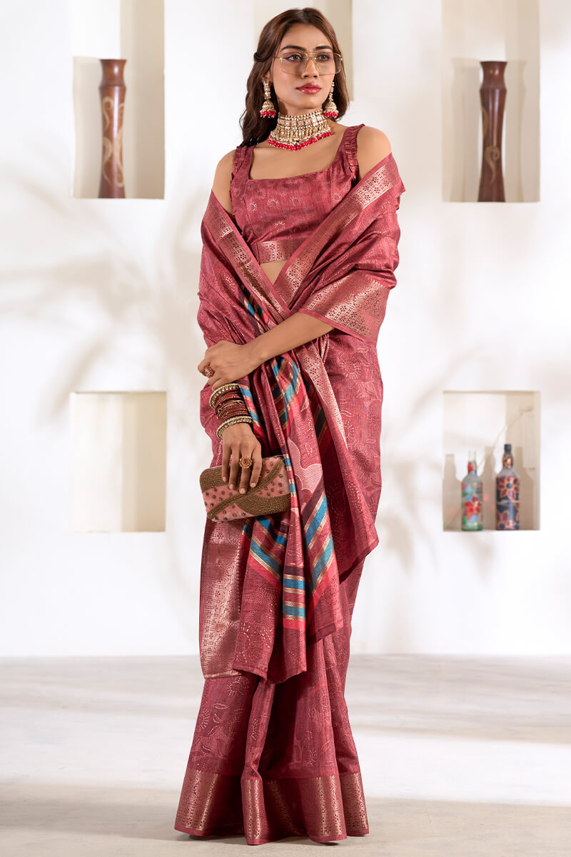 Kailash Pink Soft Dola Silk Foil Printed Saree