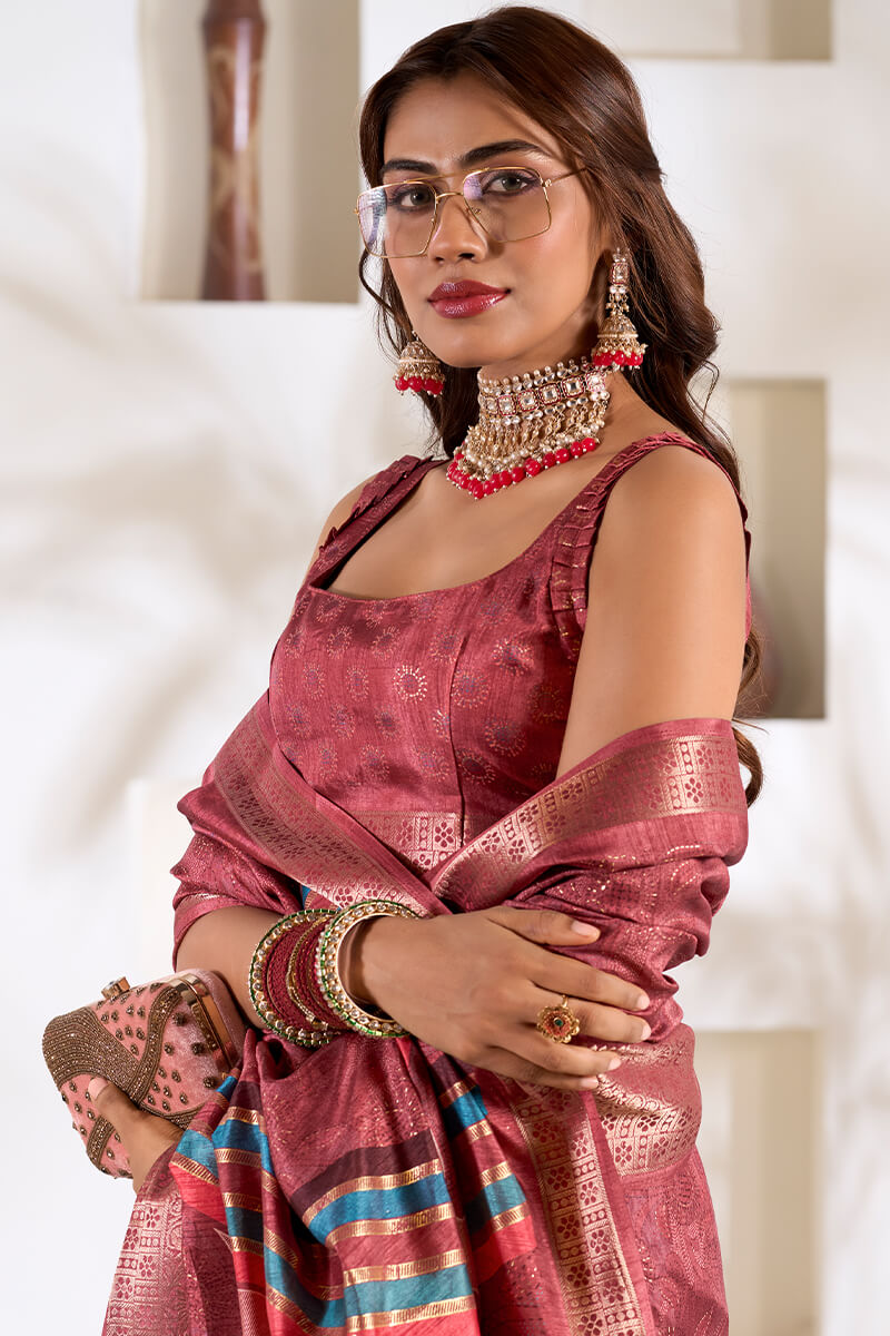 Kailash Pink Soft Dola Silk Foil Printed Saree